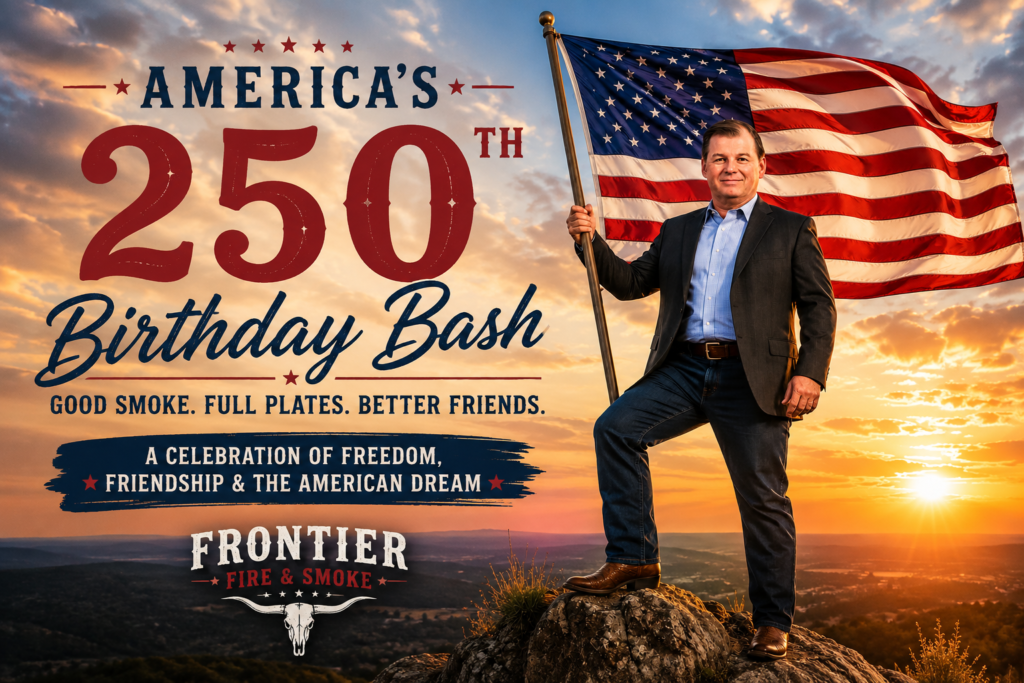 Large Fourth of July barbecue with brisket, ribs, sausage, and friends celebrating America's 250th Birthday at Hard Rock Tulsa.